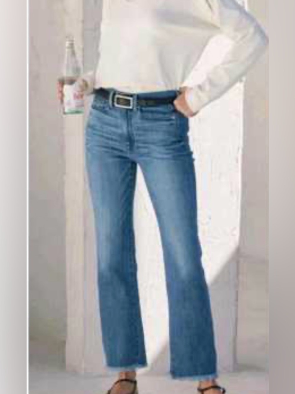AYR The POP Straight-Leg Midwash Jeans with Raw Hem High Rise Cotton Size 32L